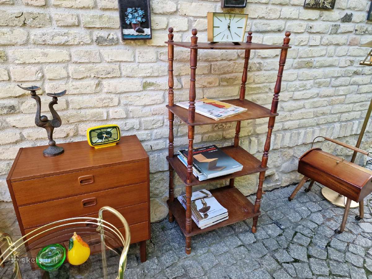 Vintažinė mid century medinė rankų darbo etažerė - nuotraukos Nr. 25