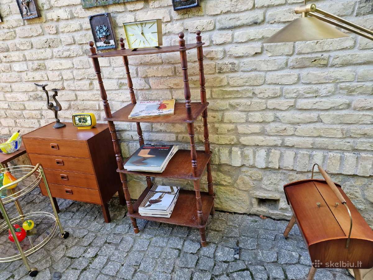Vintažinė mid century medinė rankų darbo etažerė - nuotraukos Nr. 26