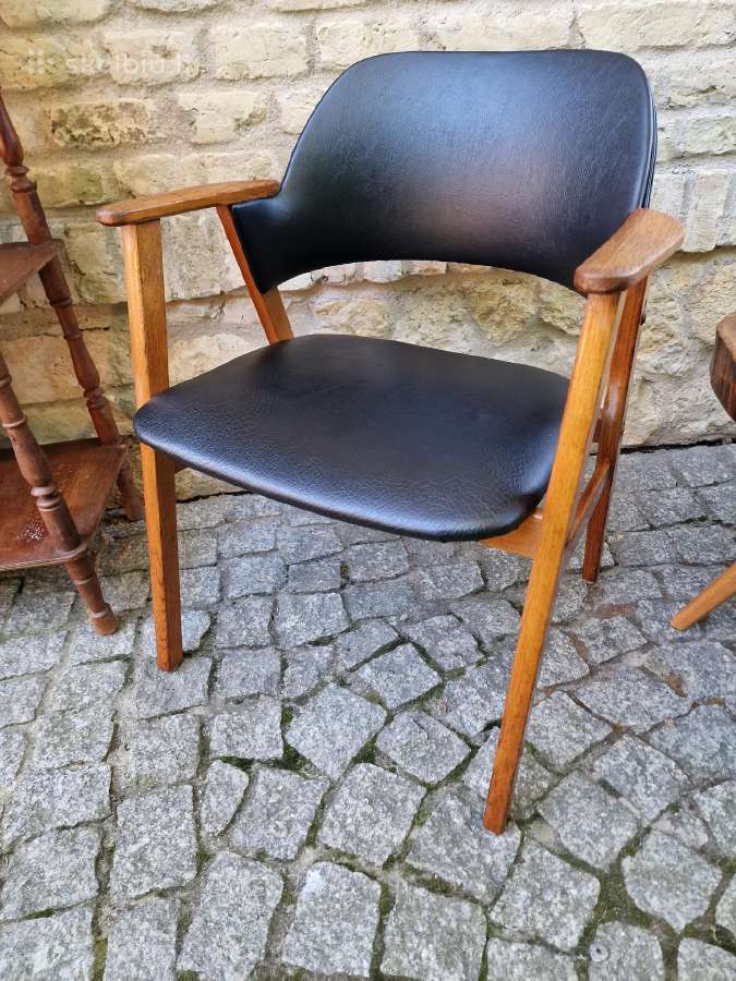 Vintažinis mid century ąžuolo masyvo fotelis - nuotraukos Nr. 14