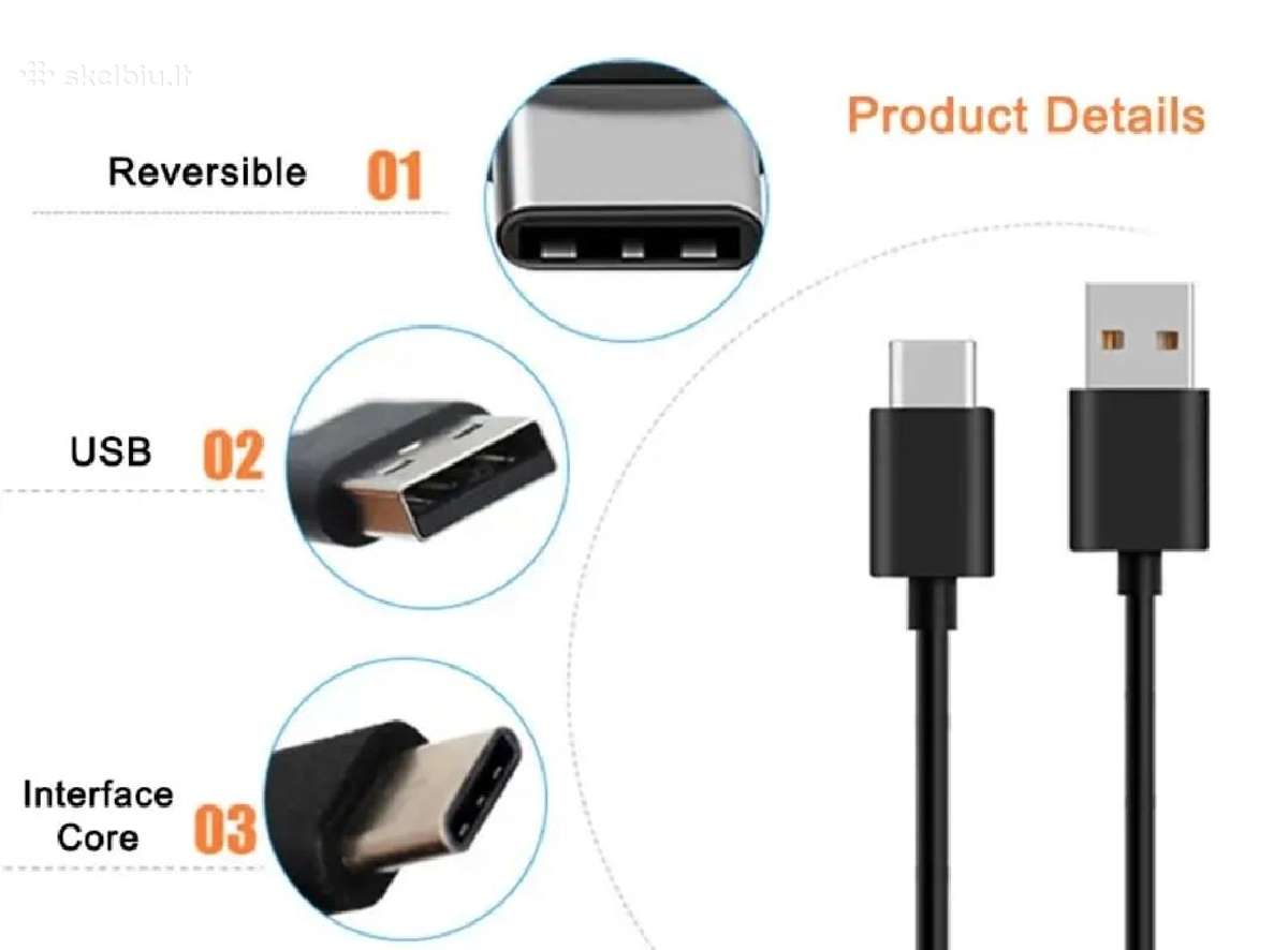 Naujas iš Usb A į micro usb juodas laidas 31cm