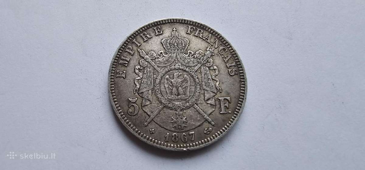 1867 5 frankai Napoleonas Prancuzija - nuotraukos Nr. 2