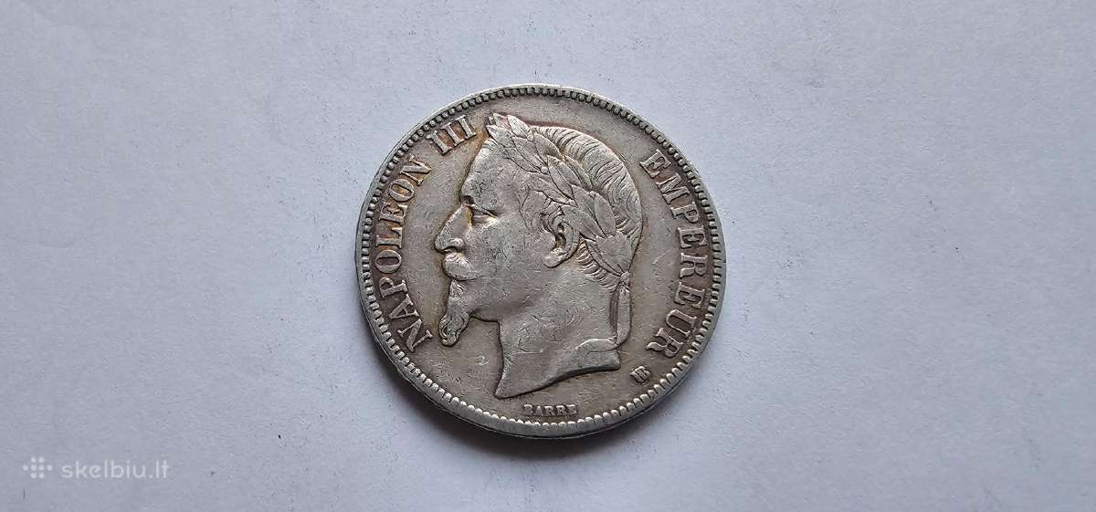 1868 5 frankai Napoleonas Prancuzija