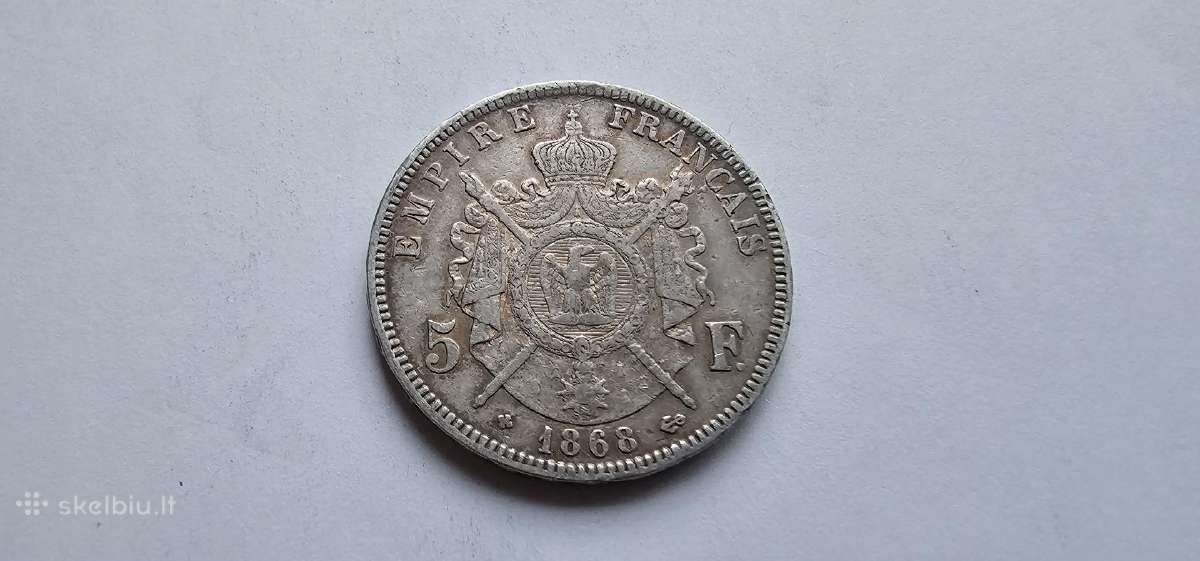 1868 5 frankai Napoleonas Prancuzija - nuotraukos Nr. 2