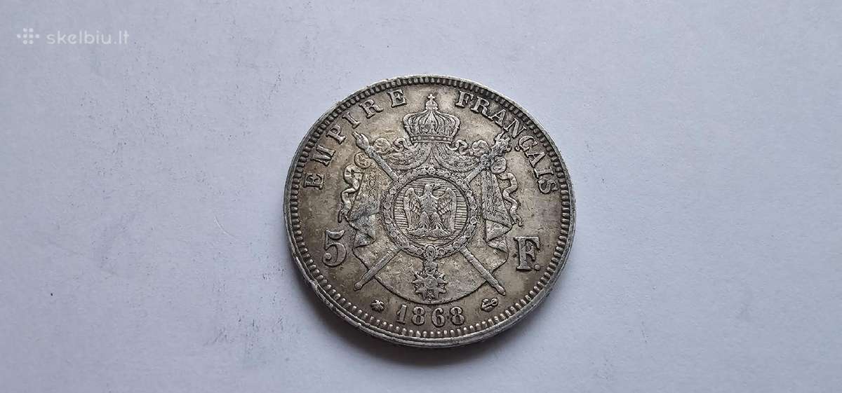 1868 5 frankai Napoleonas Prancuzija - nuotraukos Nr. 2