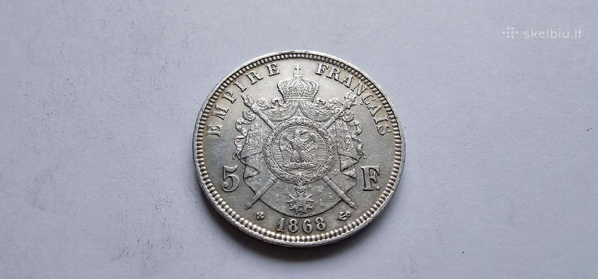1868 5 frankai Napoleonas Prancuzija - nuotraukos Nr. 2
