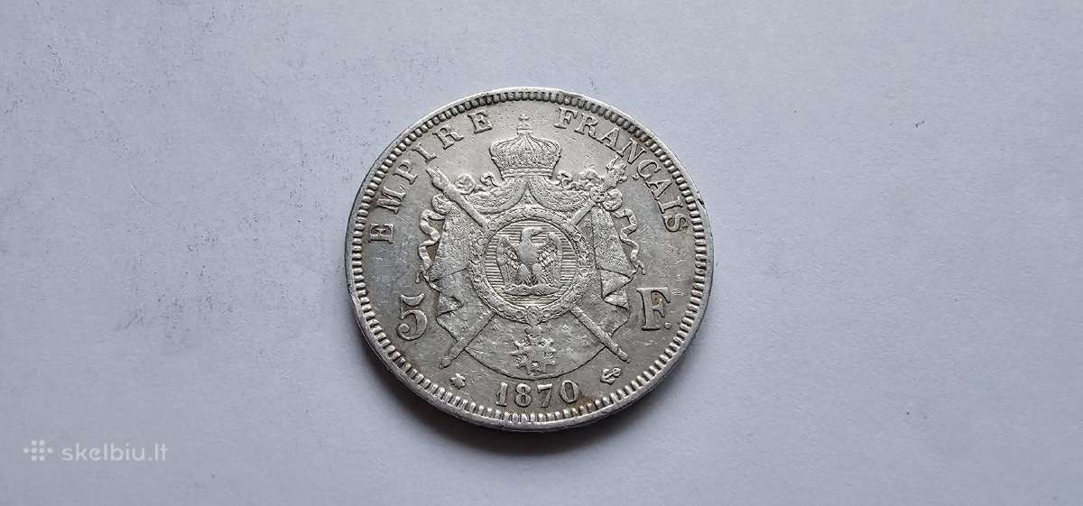 1870 5 frankai Napoleonas Prancuzija - nuotraukos Nr. 2