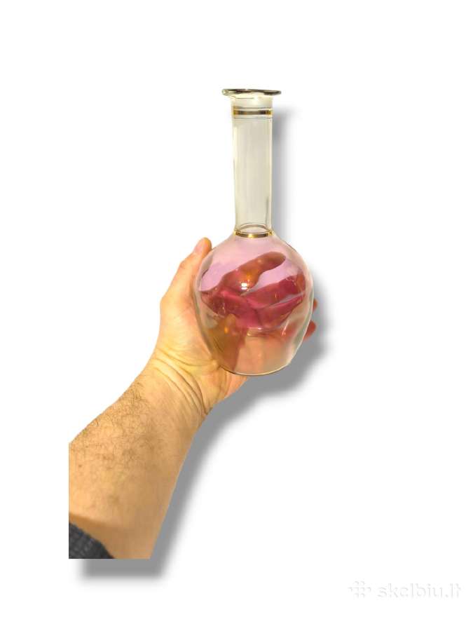 Rožinio ir skaidraus stiklo paauksuotas butelys - nuotraukos Nr. 4
