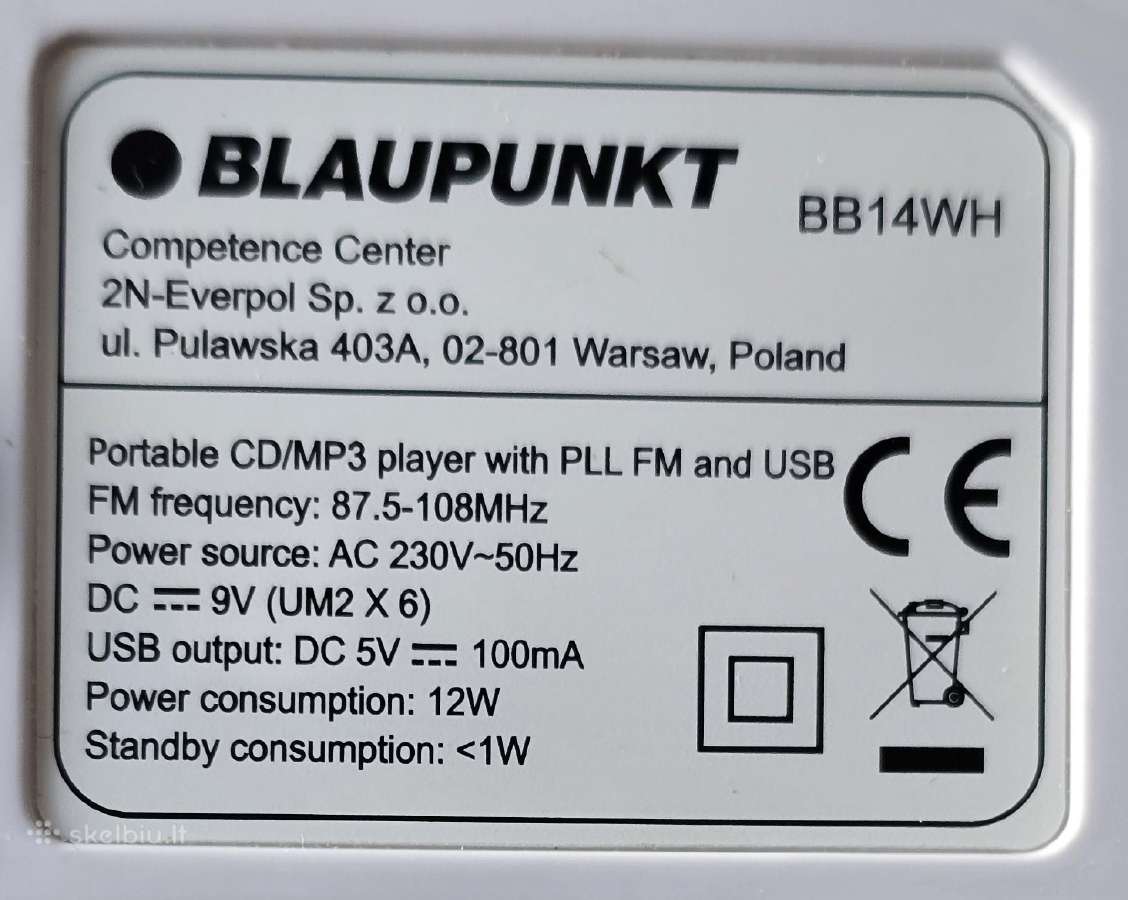 Magnetola Blaupunkt Bb14 Boombox, 2 W, balta. - nuotraukos Nr. 4