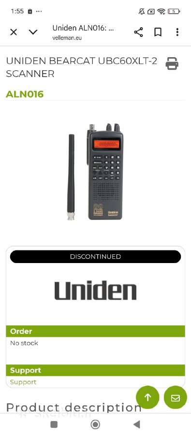 Uniden Bearcat Ubc60xlt-2“ rankinis skeneris.