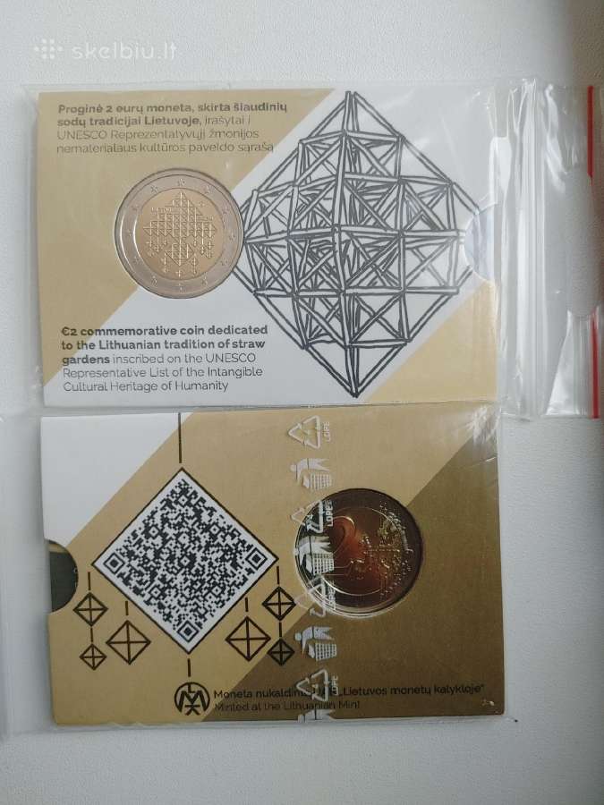 2 eur, skirti šiaudinių sodų tradicijai Lietuvoje