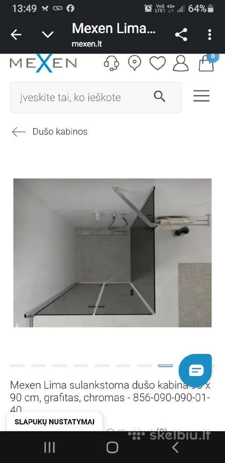 Dušo sienelė iš dviejų dalių. Viena sulankstoma.