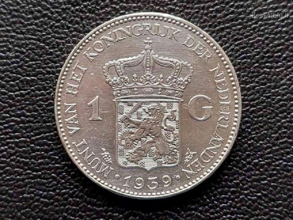 (611) 1 guldenas 1939m. Nyderlandai sidabras