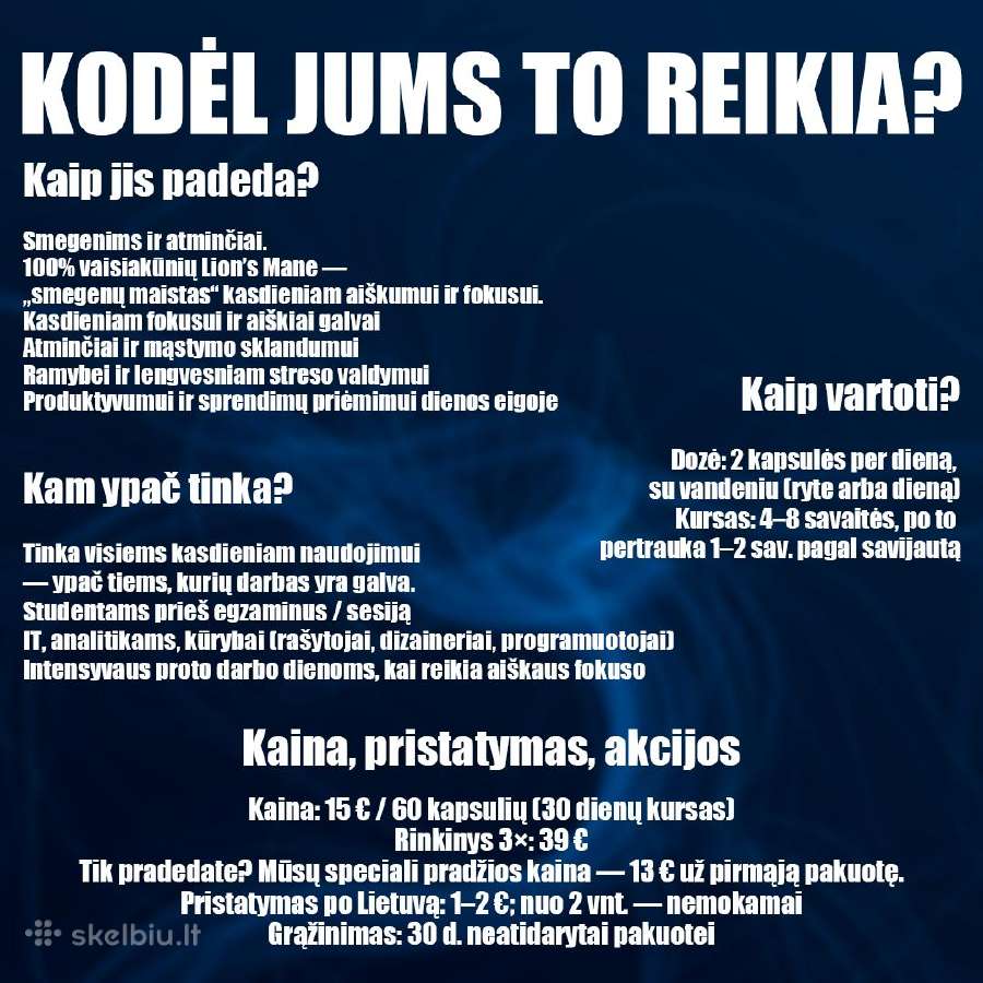 Liūto karčiai (lions Mane) 100% grynas, 60 kaps - nuotraukos Nr. 3