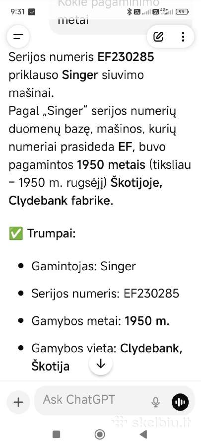 Antikvarinė siuvimo mašina Singer 99 - nuotraukos Nr. 7