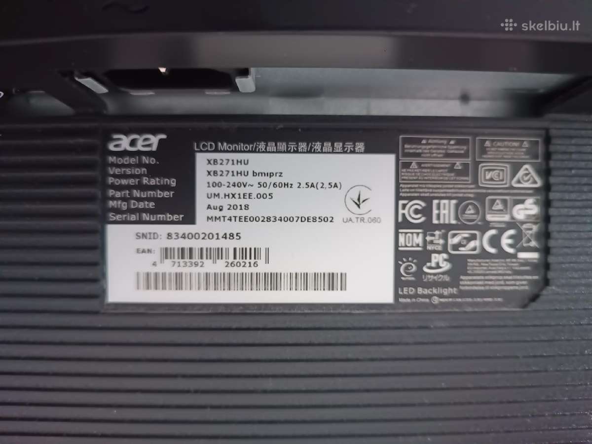 Daužtas Monitorius Acer Predator Xb271hu bmiprz