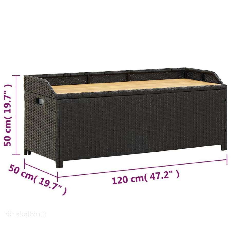 Suoliukas su daiktadėže, 120cm pintas poliratanas - nuotraukos Nr. 5