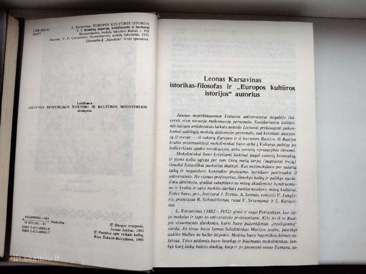 L. Karsavinas. Europos kultūros istorija. T.1 - nuotraukos Nr. 3