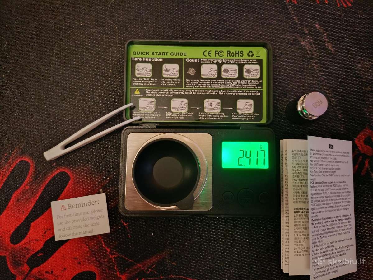 Svarstyklės 0,001g iki100g su 50g svareliu