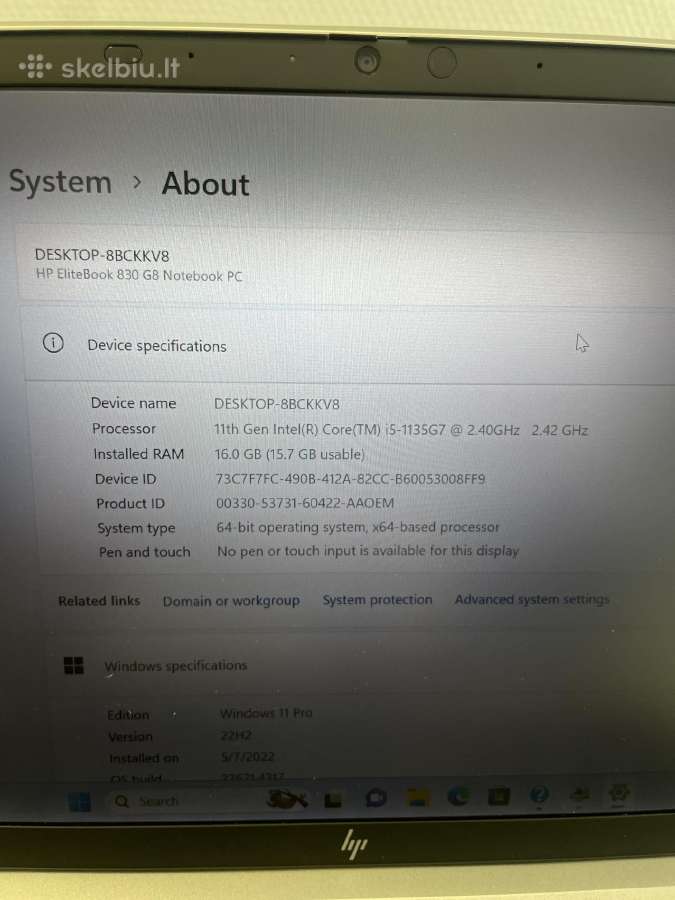 Hp Elitebook 830 G8 i5-1135g7 16gb RAM 512gb SSD - nuotraukos Nr. 7