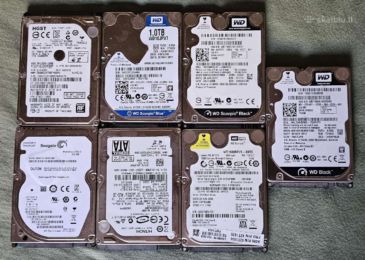 256gb, 512gb Nvme, SSD, HDD diskai
