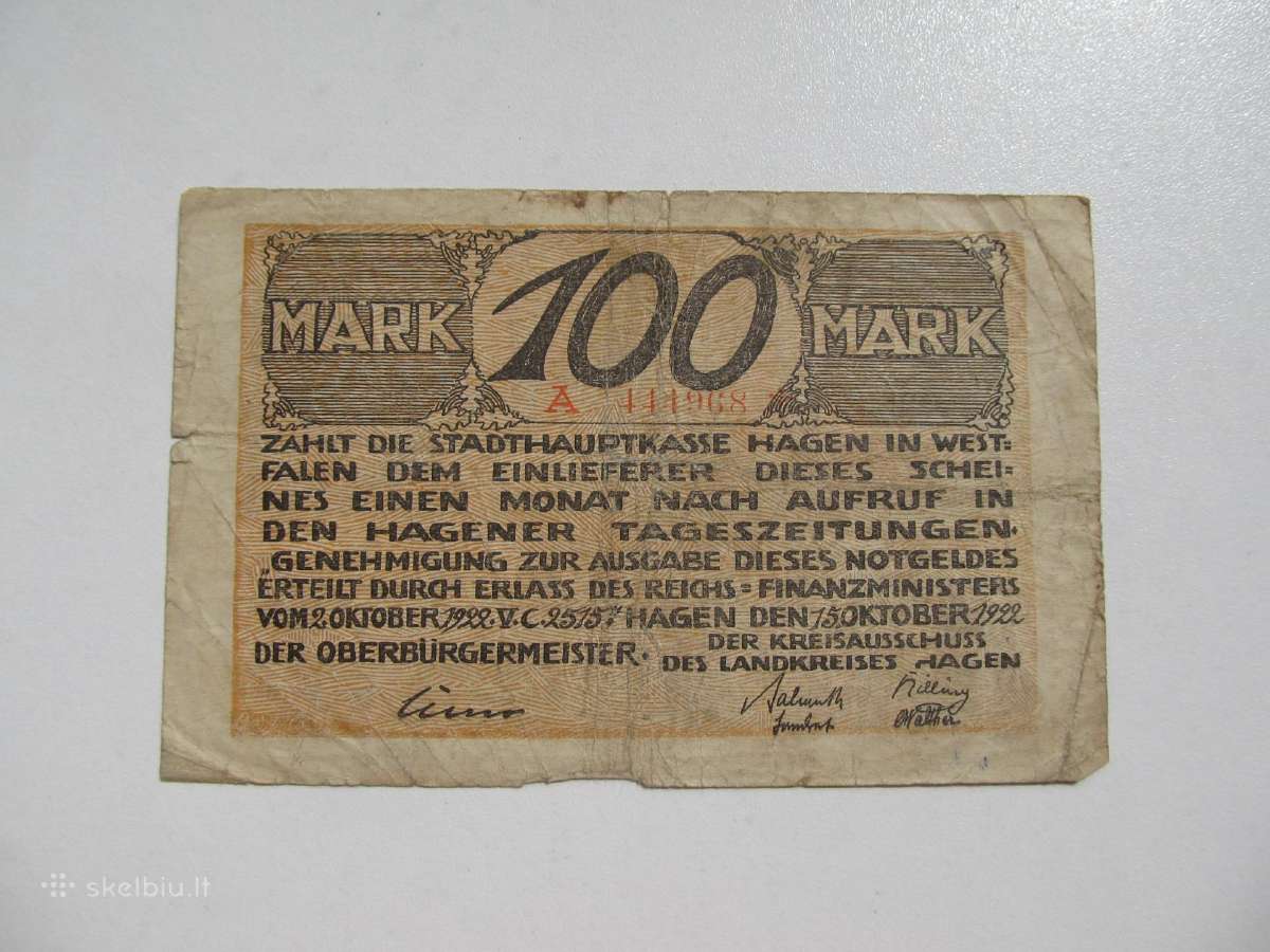 100 markiu , Hagen Vokietija , 1922 - nuotraukos Nr. 2