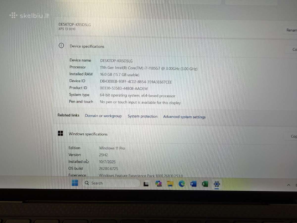 Dell Xps 13 9310 11tg Gen i7-1185g7 3.00ghz - nuotraukos Nr. 6