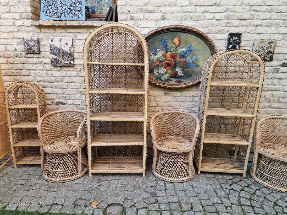 Vintažinės skelto bambuko rankų darbo etažerė - nuotraukos Nr. 2