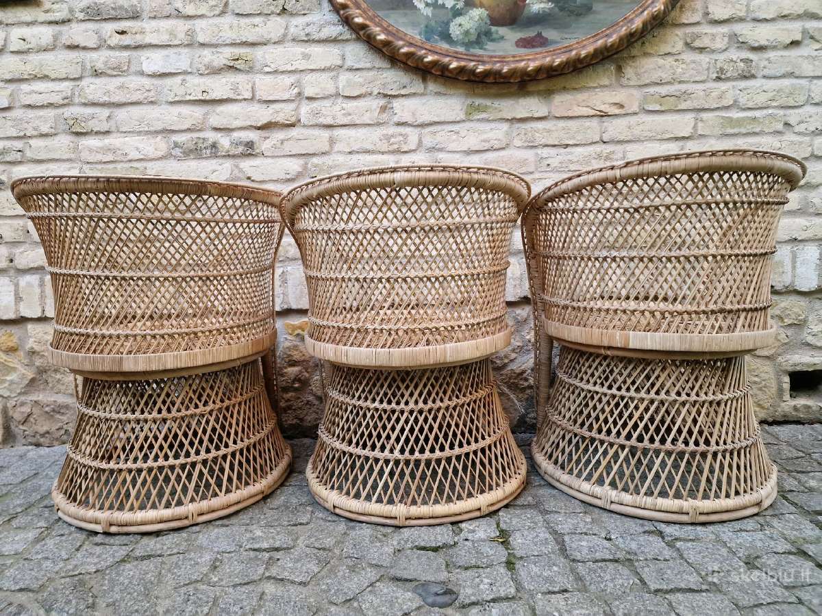 Vintažiniai rankų darbo skelto bambuko krėslai - nuotraukos Nr. 4