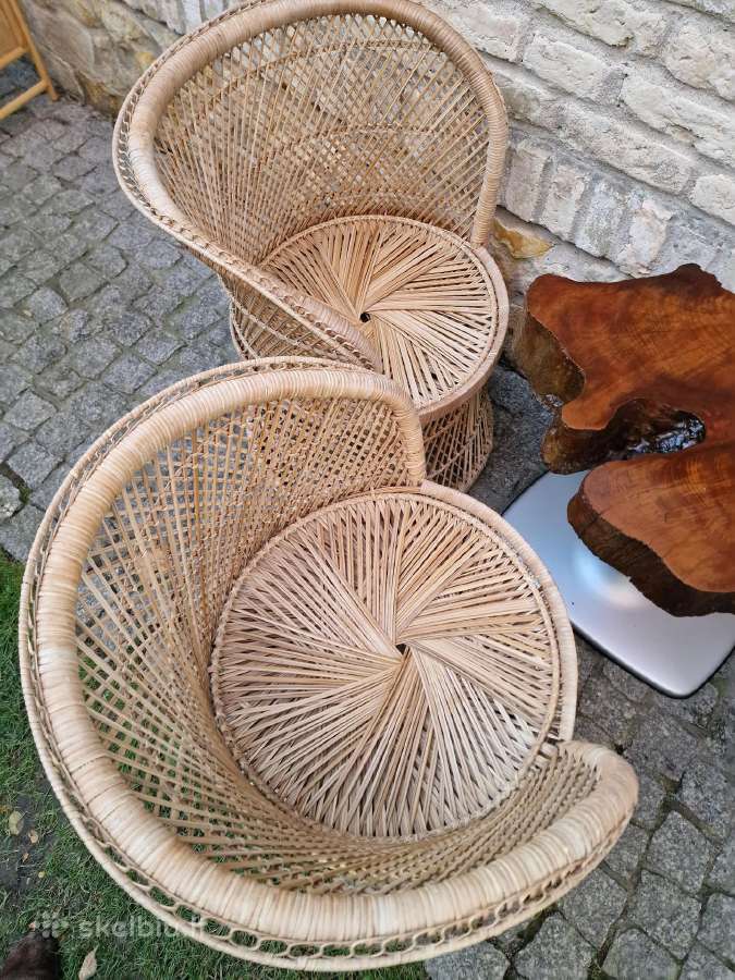 Vintažiniai rankų darbo skelto bambuko krėslai - nuotraukos Nr. 12