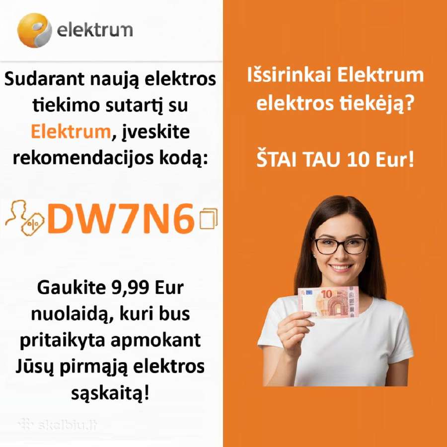 Elektrum nuolaidos kodas Dw7n6 - nuolaida 9,99 Eur