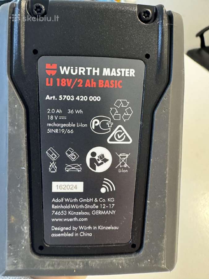 Wurth Abs 18 Subcompact su 18v 2ah baterija naujas - nuotraukos Nr. 2