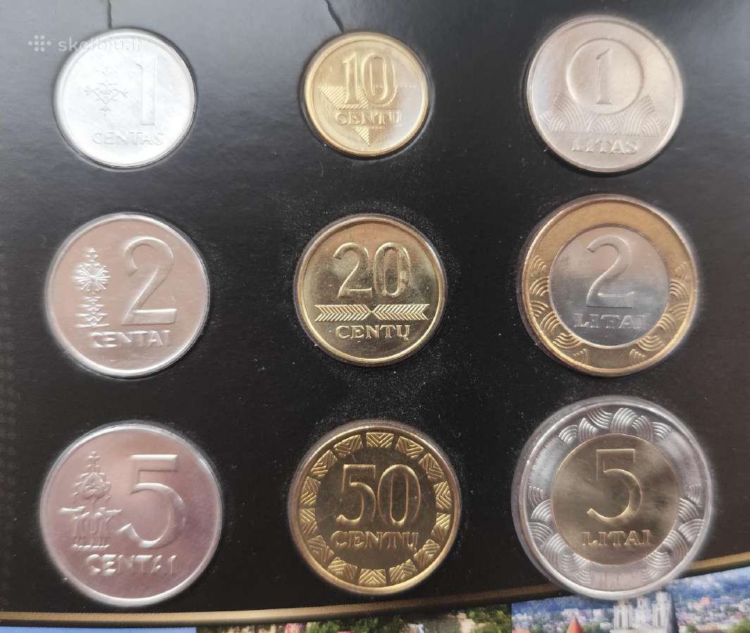 Pilnas litų rinkinys Unc 1 litas 2 litai 5 litai