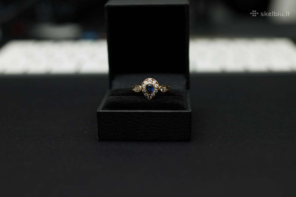 Ziedas su deimantais ir safyru Au750 4.9gr 0.7ct - nuotraukos Nr. 3