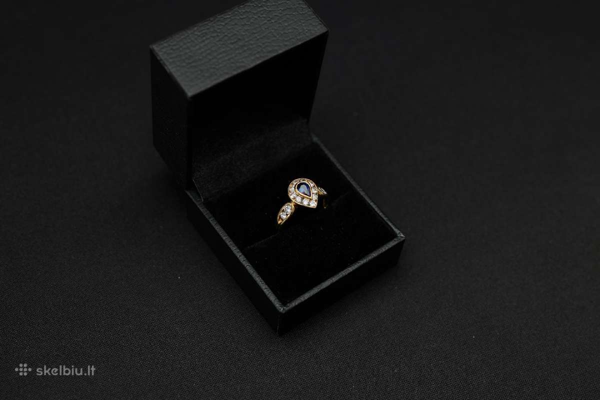 Ziedas su deimantais ir safyru Au750 4.9gr 0.7ct - nuotraukos Nr. 2