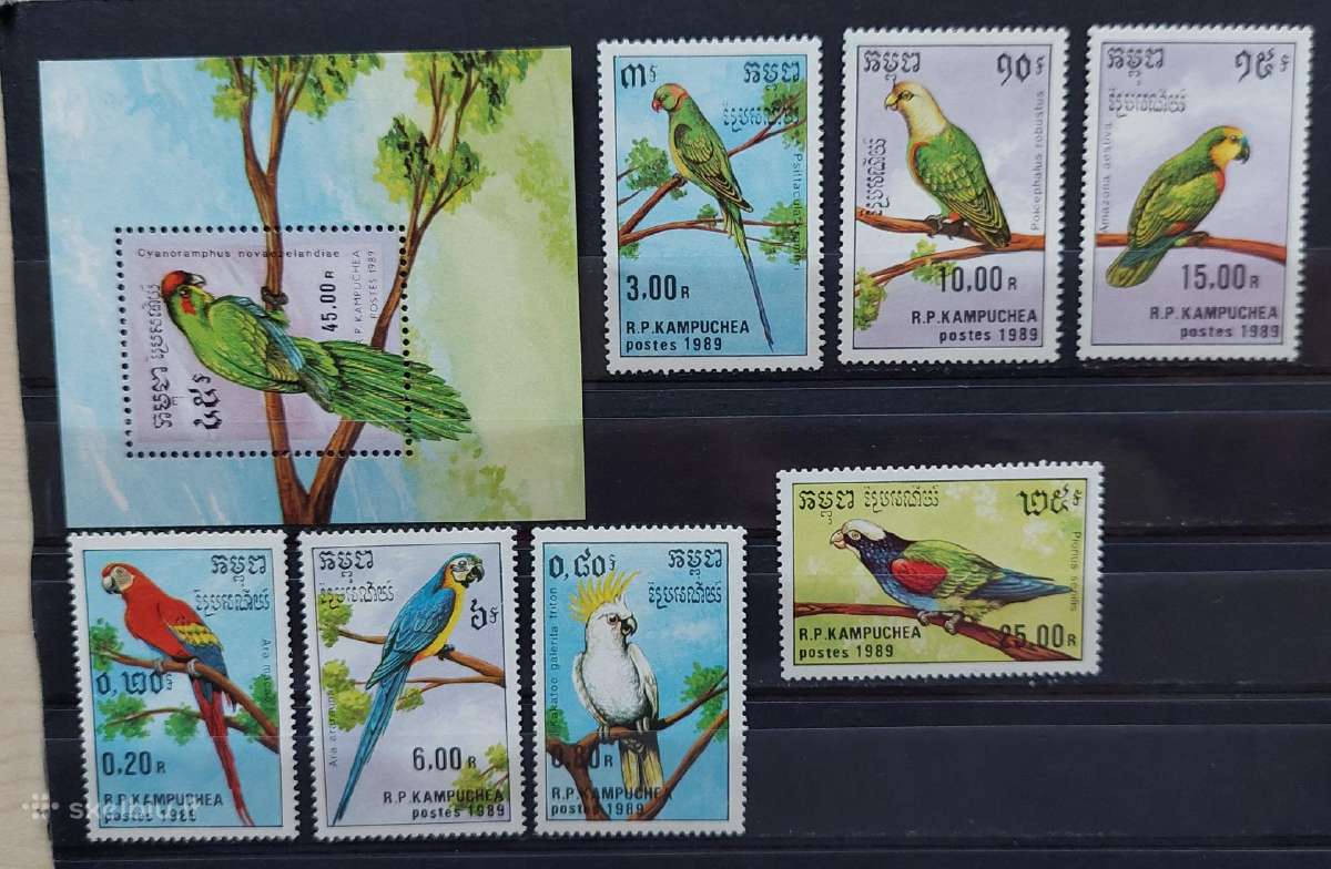 Kambodža 1989 papūgos,švarūs, Michel block164, 101