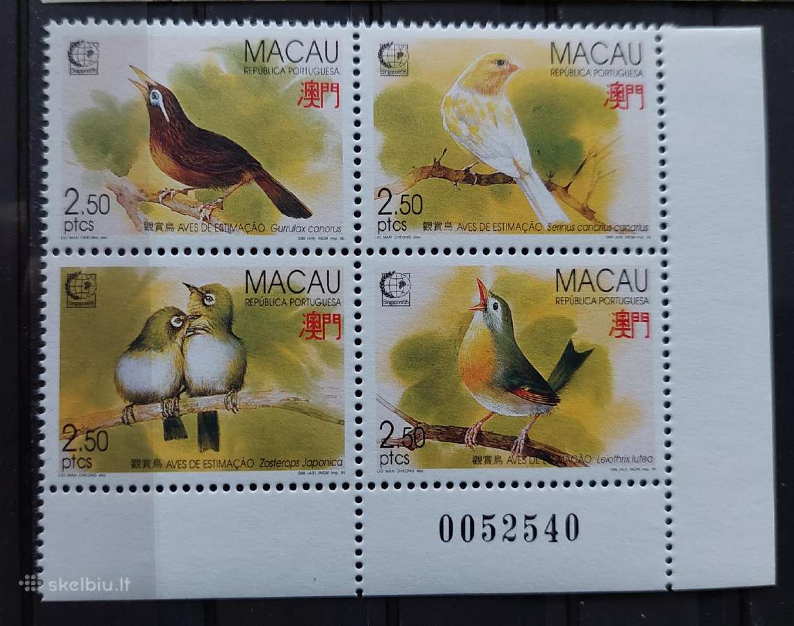 Makao 1995 paukščiai, švarus, Michel 814-817