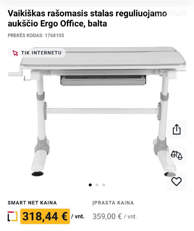 Reguliuojamo aukščio vaikiškas rašomasis stalas ap