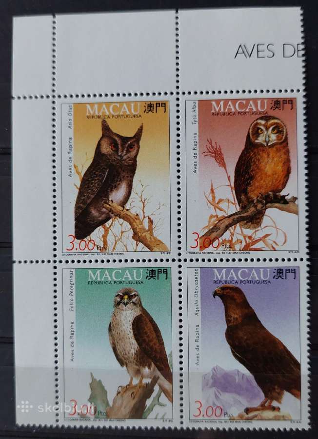 Makao 1993 paukščiai, švarus, Michel 727-730