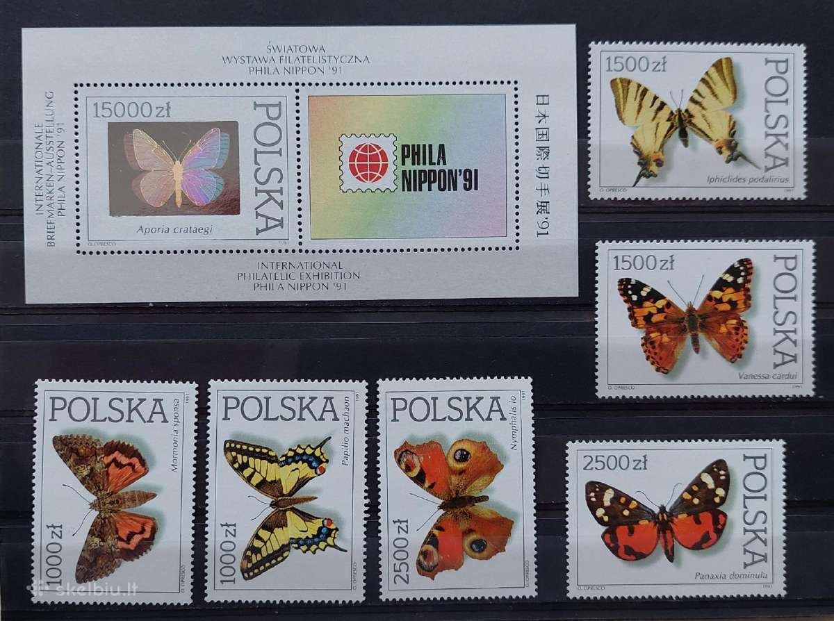 Lenkija 1991 drugeliai, švarus, Michel 3343-3348bl