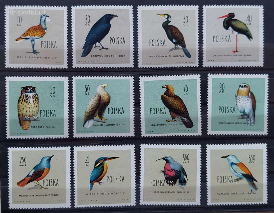 Lenkija 1960 paukščiai, švarus, Michel 1197-1208