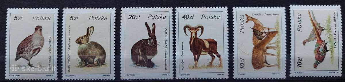 Lenkija 1986 fauna, švarus, Michel 3019-3024