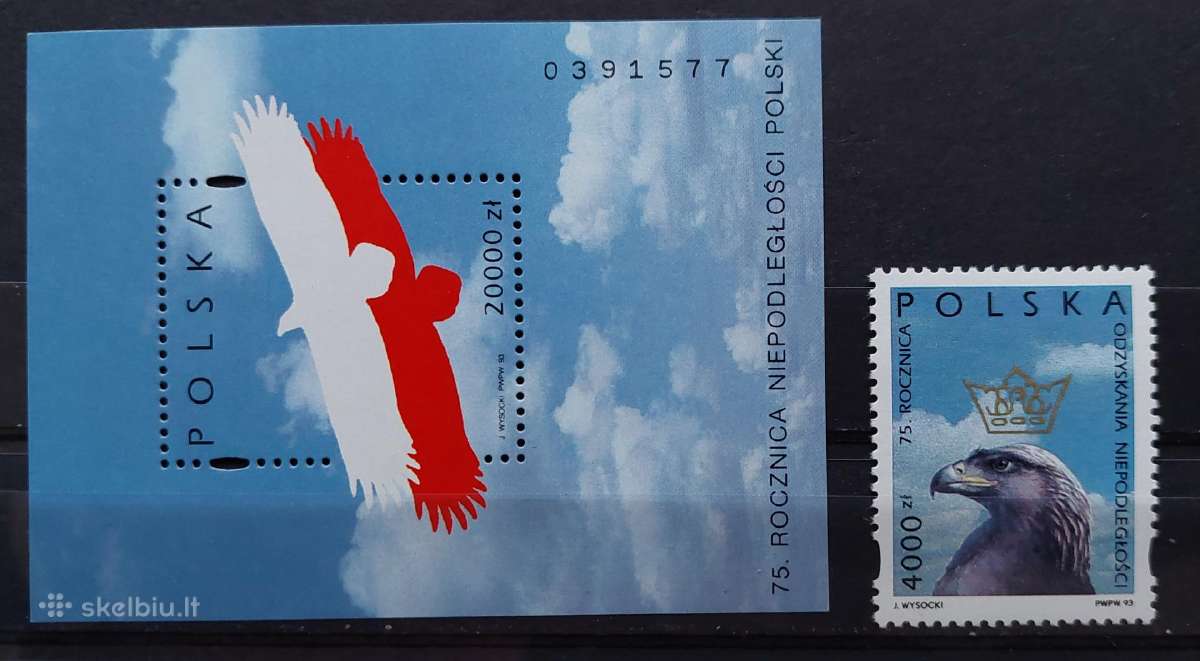 Lenkija 1993 erelis, švarus, Michel 3472,block124