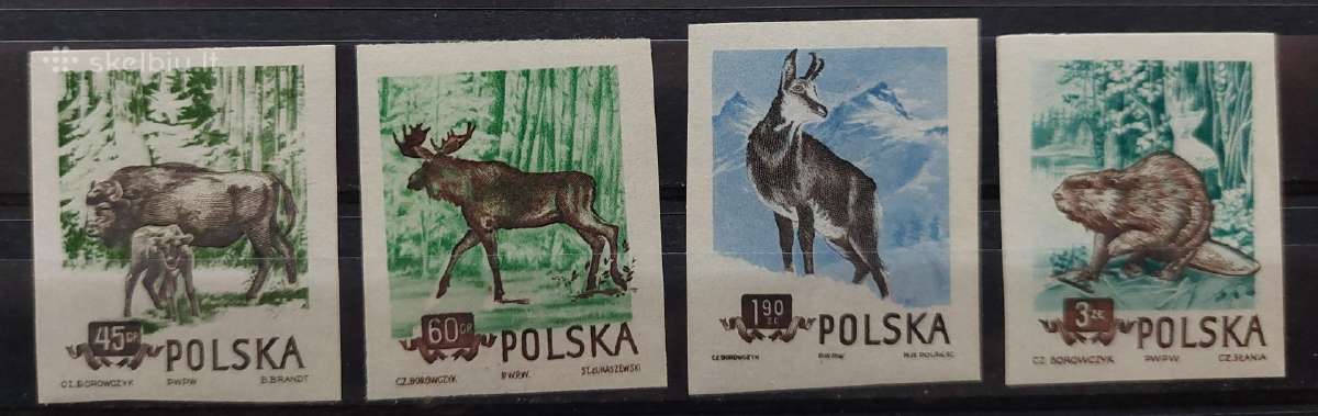 Lenkija 1954 gyvūnai, švarus, Michel 885b-888b