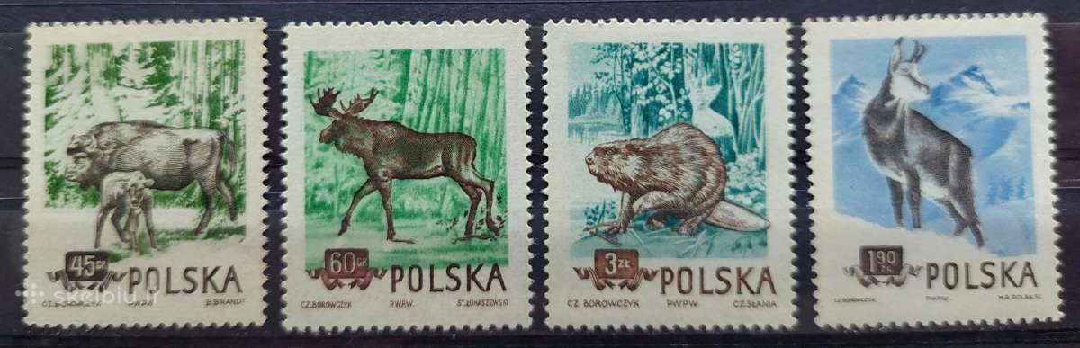 Lenkija 1954 gyvūnai, švarus, Michel 885a-888a