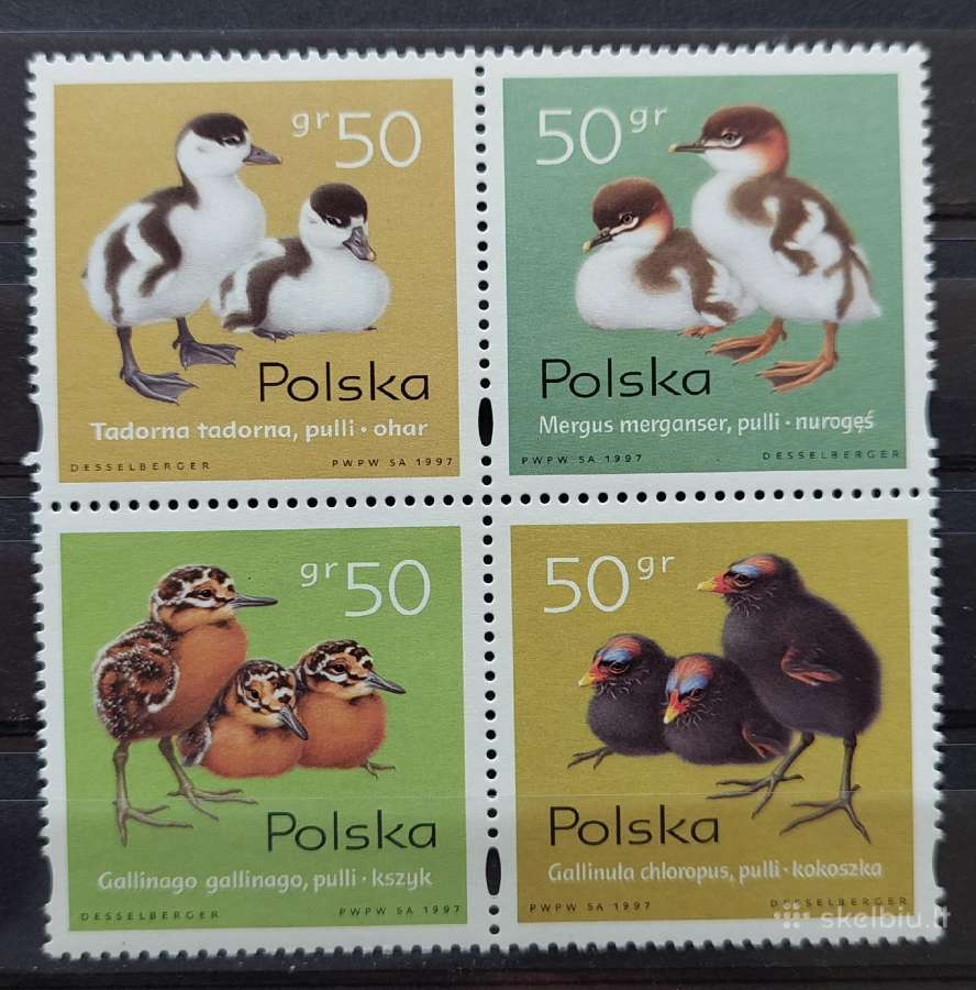 Lenkija 1997 paukščiai, švarus, Michel 3686-3689