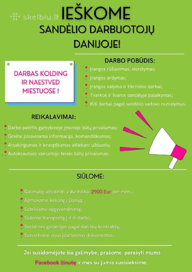 Ieškomi darbuotojai į Daniją,