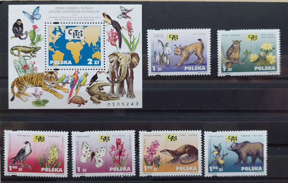 Lenkija 2001 fauna, švarus, Michel 3896-3901block1