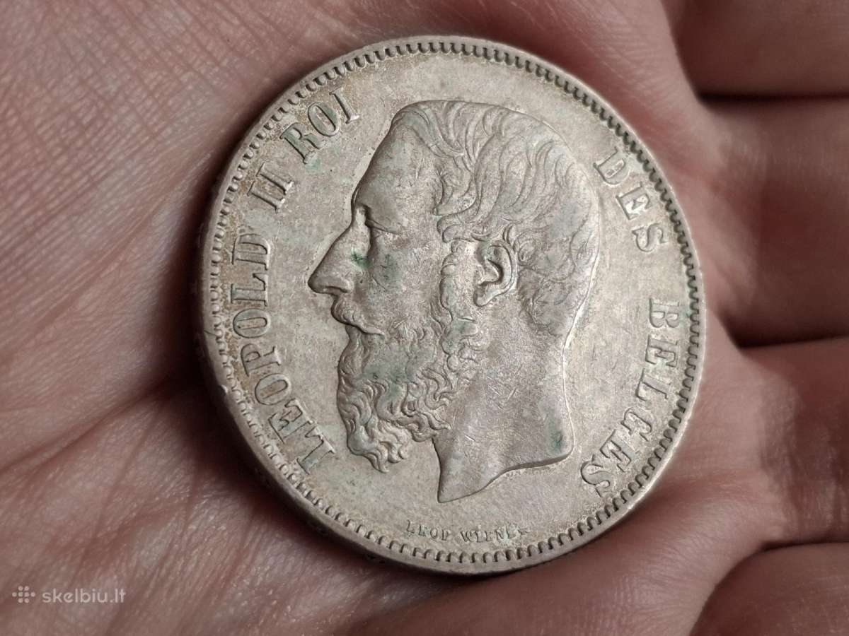 Belgija 5 frankai 1875 sidabras - nuotraukos Nr. 2