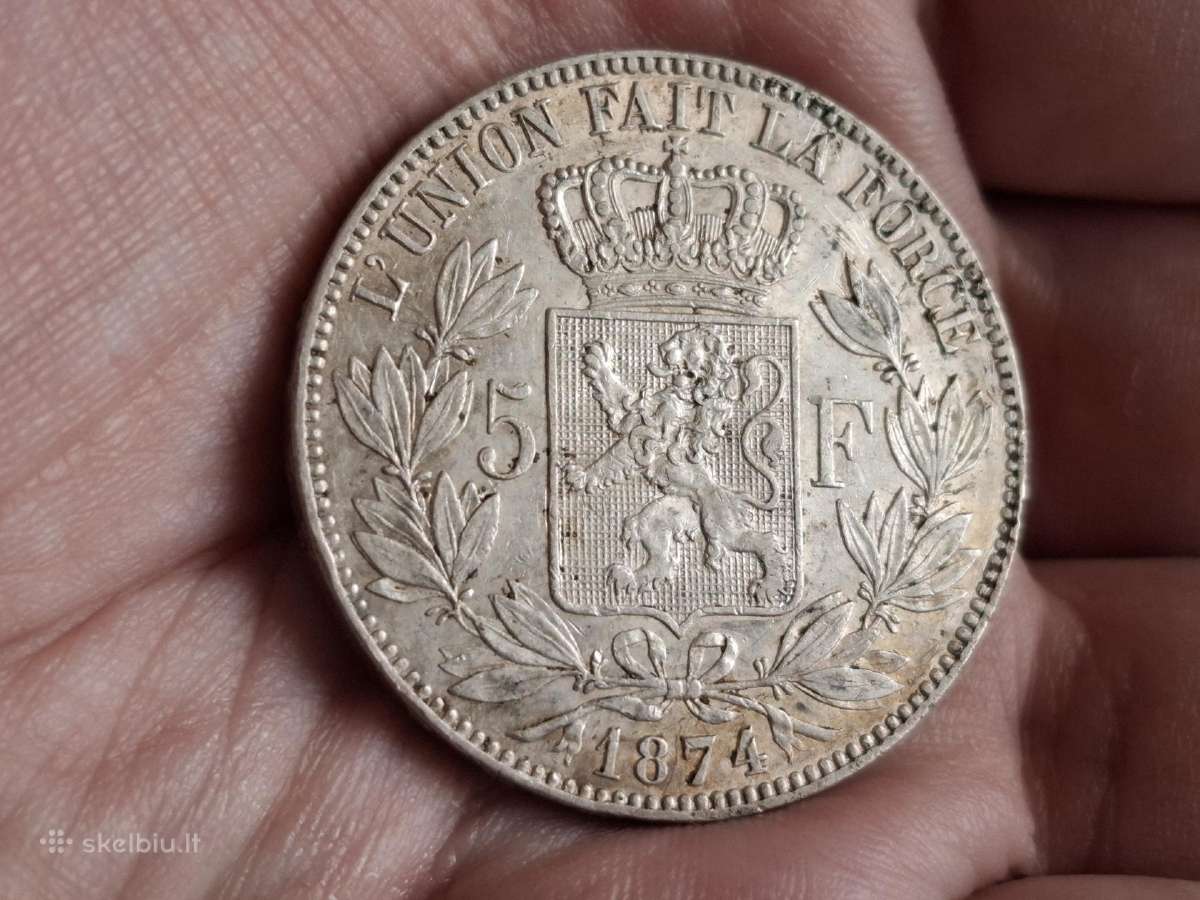 Belgija 5 frankai 1874 sidabras