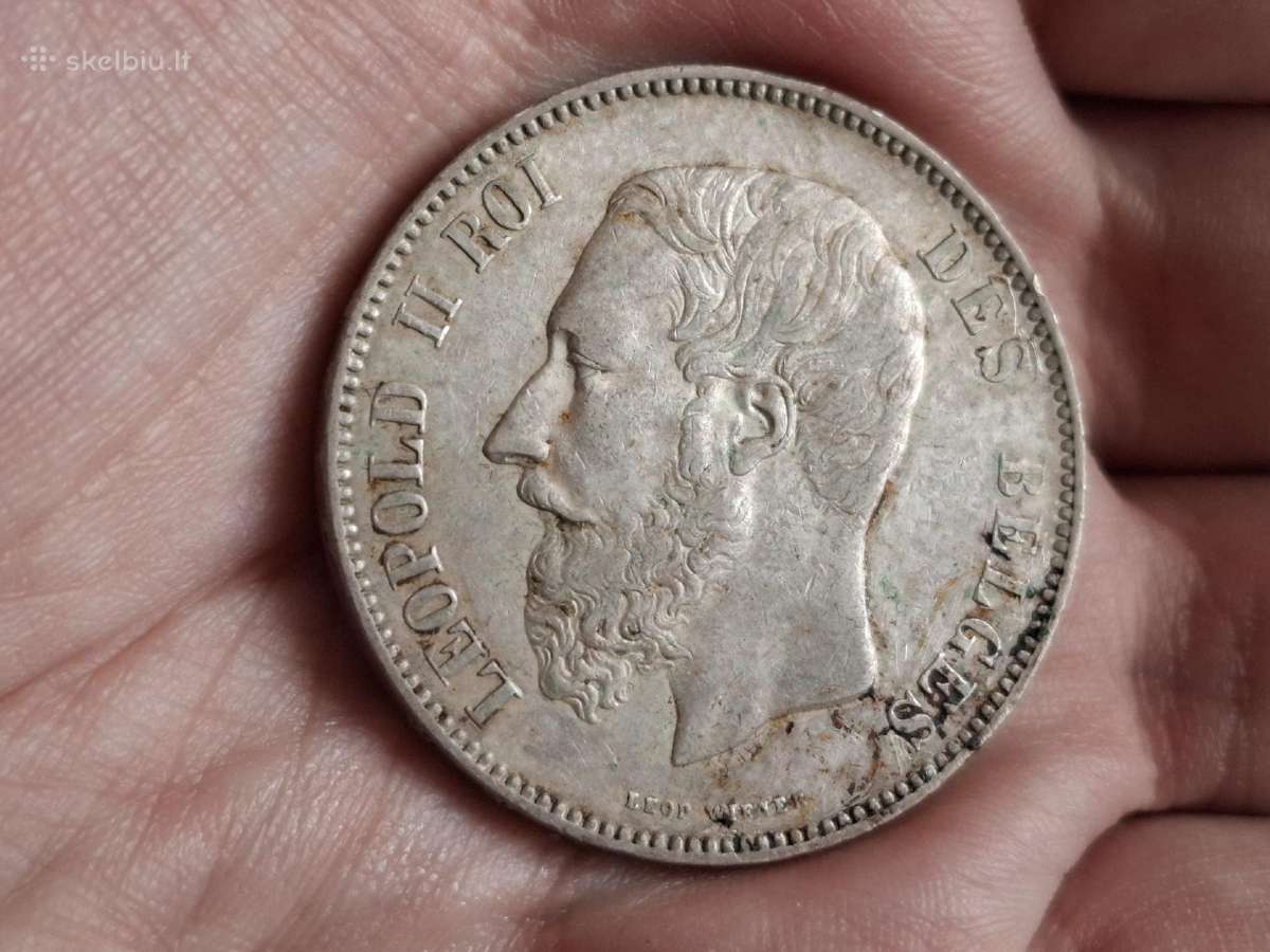 Belgija 5 frankai 1874 sidabras - nuotraukos Nr. 2